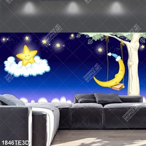 Tranh decal dán tường trăng và các vì sao