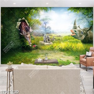 Tranh  3D sơn dầu tê giác và hươu cao cổ