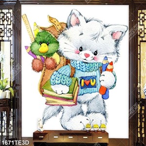 Tranh màu nước chú mèo dễ thương