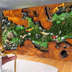 Tranh cá Koi in mặt bàn gỗ chữ nhật đẹp