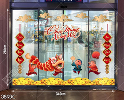 Vector decal dán của kính tết em bé nhảy múa lân