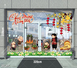 Tranh gia đình sum vầy nấu bánh chưng đón tết file vector