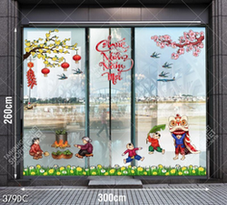 Tranh file cdr em bé múa lân cạnh bà và mẹ nấu bánh chưng