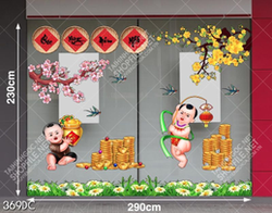 Vector em bé và tiền vàng trang trí tết