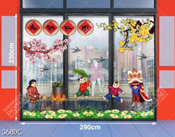 Tranh vector decal bé vui múa lân và mẹ nấu bánh chưng