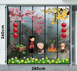 Tranh flie vector cdr bé gái và ông bà nấu bánh chưng tết