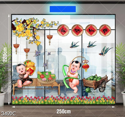 Vector decal cành mai và hai em bé dễ thương