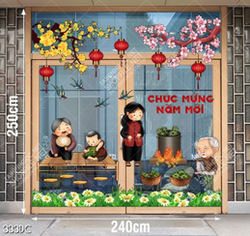 Vector gia đình sum vầy nấu bánh chưng