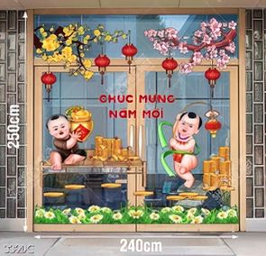 Tranh file vector cdr hai em bé chúc mừng năm mới