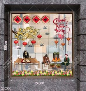 Tranh vector trang trí cửa kính chúc mừng năm mới