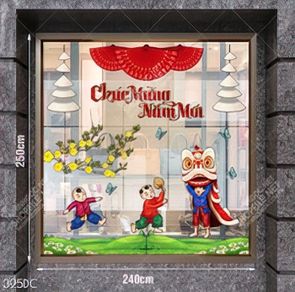 Tranh vector decal bé nhảy múa lân mừng năm mới