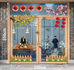 Tranh trang trí cửa kính chúc mừng năm mới file vector