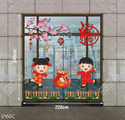 Tranh file vector hai bé mặc đồ đỏ bên túi tiền vàng