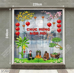 Decal gói bánh chưng trang trí cửa kính
