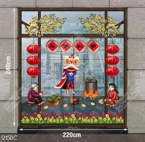 Vertor em bé múa lân bên bà và mẹ nấu bánh chưng ngày tết