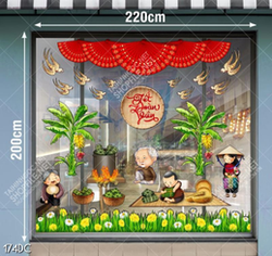 Tranh file vector gia đình sum vầy nấu bánh chưng