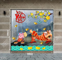 Vector em bé múa lân mừng xuân mới