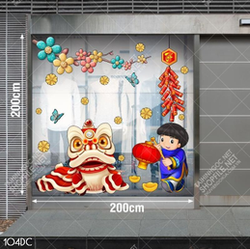 Tranh file cdr em bé cầm lồng đèn bên lân đỏ