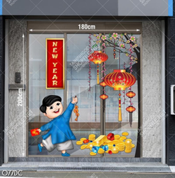 Tranh file vector em bé vui vẻ đón tết