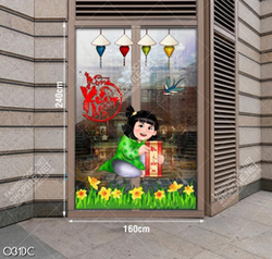 Vector trang trí tết cô bé cầm câu chúc 