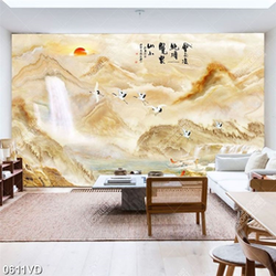 Tranh vân đá gỉa ngọc và chim Hạc