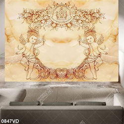 Tranh thiên thần nền cá cẩm thạch vàng