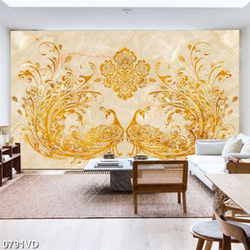 Vân đá nâu in hoa văn chim công đẹp