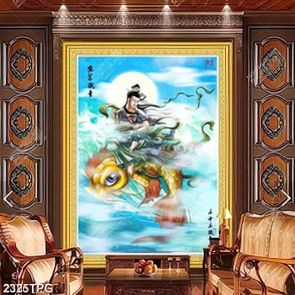 Tranh Bồ Tát cưỡi cá chép đẹp