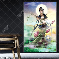 Tranh Quan Âm và hoa Sen đẹp