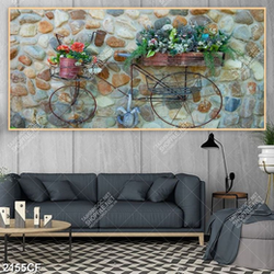Tranh decor tường chậu hoa bên chiếc xe đẹp