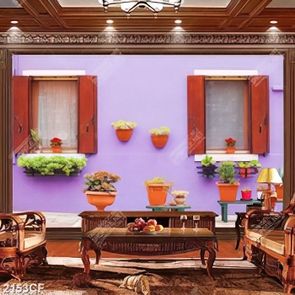 Tranh trang trí tường chậu hoa bên ô cửa sổ
