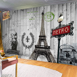 Tranh dán tường tháp Eiffel trên nèn gỗ
