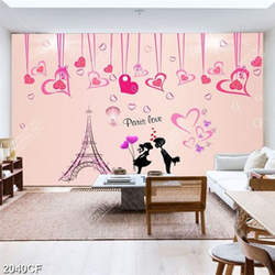Tranh dán tường tháp Eiffel và trái tim