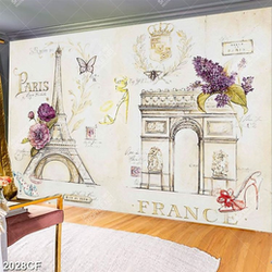 Tranh dán tường tháp Eiffel và hoa