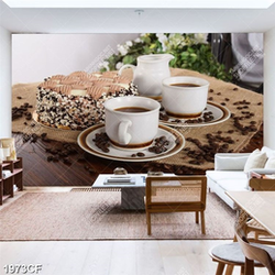 Tranh ly coffee và bánh kem