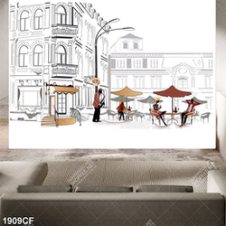 Tranh dán tường quán coffee phong cách Châu Âu