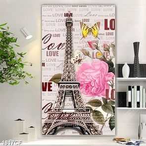 Tranh tháp eiffel và hoa hồng dán tường