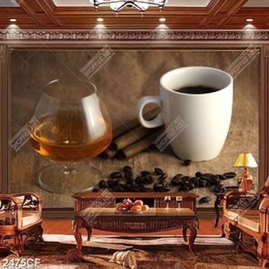 Tranh ly coffee đen cạnh ly rượu vang đỏ