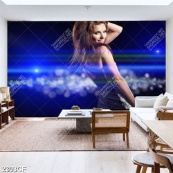 Tranh 3d cô gái tạo dáng với ánh sáng huyền ảo
