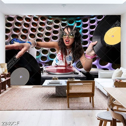 Tranh 3d trang trí cô gái đánh DJ