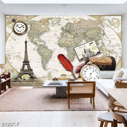 Tranh tháp eiffel bên bản đồ thế giới