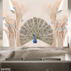 Tranh lụa hoa hồng và công xòe cánh