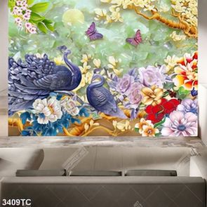 Tranh tài lộc đôi chim công và hoa mộc lan nền gỉa ngọc