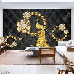 Tranh 3D chim công vàng đá quý