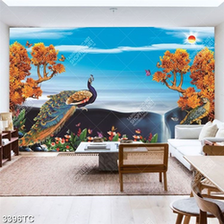 Tranh chim công và bầu trời xanh