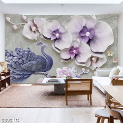 Tranh hoa lan hồ điệp và chim công