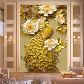 Tranh 3D chim công vàng