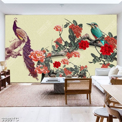 Tranh cành hoa mẫu đơn và chim công Tranh cành hoa mẫu đơn và chim công