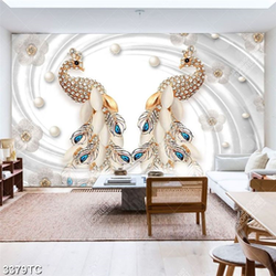 Tranh lụa 3D đôi chim công