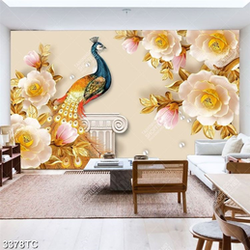 Tranh chim công và hoa